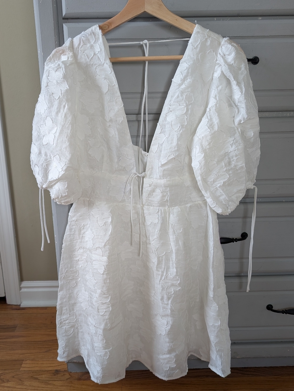 Puff Sleeve Mini White Summer Dress Size S